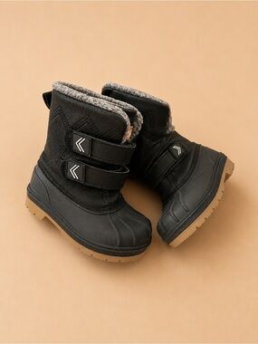 Cat & Jack Toddler Black Winter Snow Boots Size 7 Velcro Waterproof